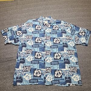 Big‎ Dog Mens Shirt 3X Blue Graphic Short Sleeve Beach Boho Floral Vacation